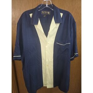 NATNAST Short-sleeved silk shirt Size: L Navy x Cream